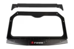 Isolated front view of the folding glass windshield frame with lower Tusk panel