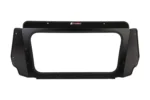 Black-framed Tusk UTV rear glass window, front view, isolated on white