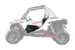 Black Tusk aluminum lower door insert installed on a white Polaris RZR XP 1000, side view