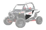 Front three-quarter of a white Polaris RZR XP 1000 with black lower door inserts fitted