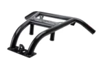 Tusk Impact black tubular front bumper for UTV, three-quarter view isolated on white