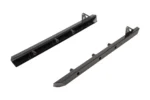 Pair of black Tusk rock sliders at an angle showing the mounting bracket structure