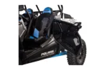 Tusk lower door insert installed on a Polaris RZR, door open showing blue RZR seats