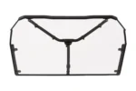 Tusk clear polycarbonate UTV rear window panel with black frame and support straps