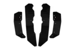 Set of four black Tusk fender flares laid out and isolated on white, front and rear pairs