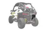 Tusk carrier mount bracket highlighted on the rear of a Polaris RZR with the spare removed