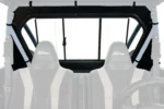 Tusk rear glass window seen from the cockpit between the seats of a Kawasaki KRX