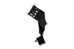 Side view of the black Tusk carrier mounting arm and bracket, isolated