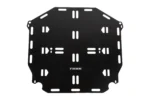Top-down view of the black slotted Tusk bed cargo rack panel with Tusk logo