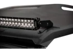 Tusk dual-row LED light bar mounted at the front edge of a black UTV roof, close view