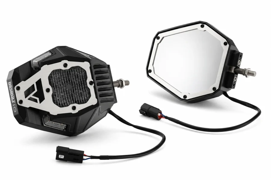 Assault Industries Nighthawk G2 LED side-view mirrors, light side and mirror side, on a white background